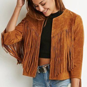 genuine suede and fringe crop jacket - small
